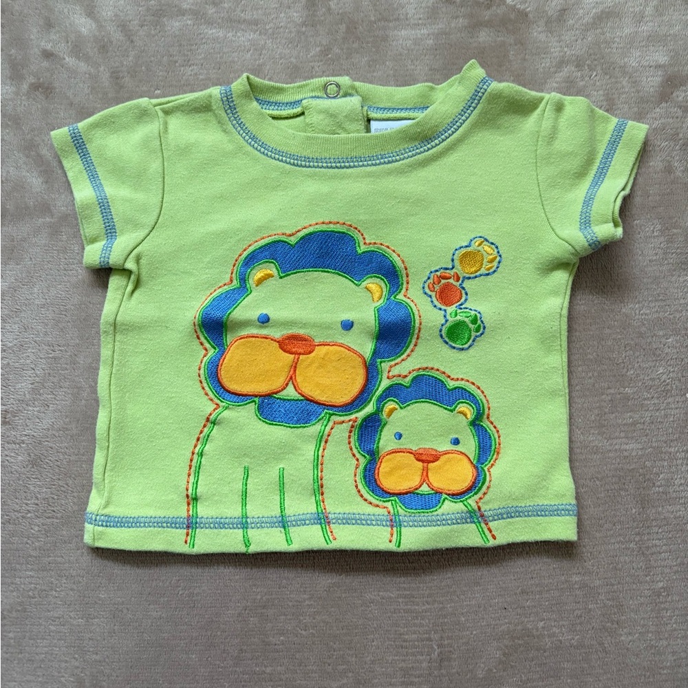 Vintage Sears Green and Blue Cartoon Lion Tee